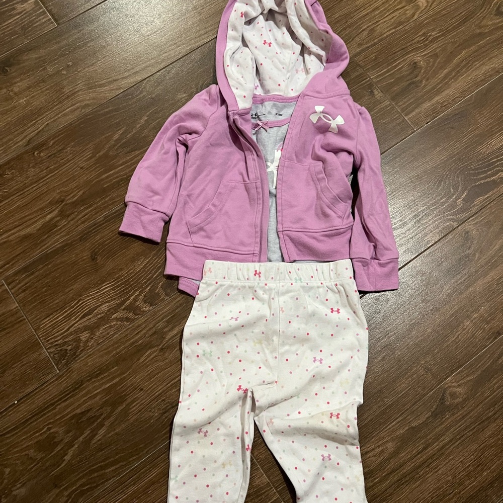 Kids Pink Hoodie and White Polka Dot Leggings and gray onsie Set